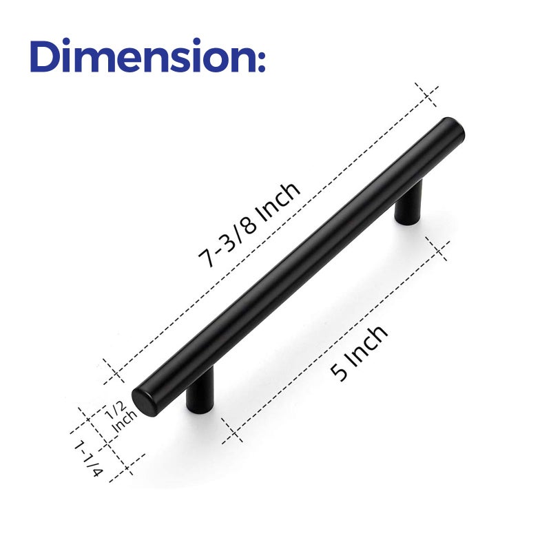 Ravinte 20 Pack 7.38" Cabinet Pulls Matte Black Stainless Steel Kitchen Cupboard Handles Cabinet Handles 7.38" Length, 5" Hole Center - Image 3